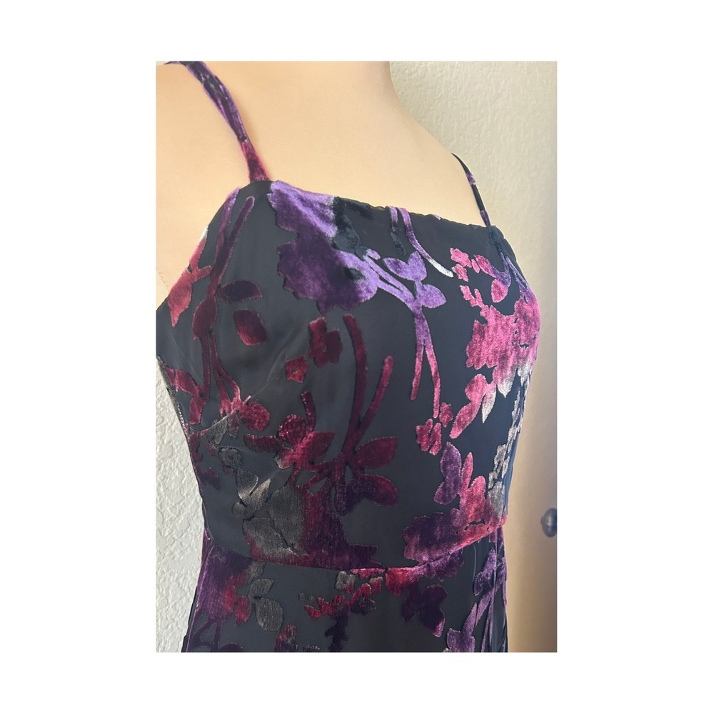 VTG Taylor Maxi Dress Size 10 Purple Floral Velvet Burnout Fairy Whimsigoth HOCO